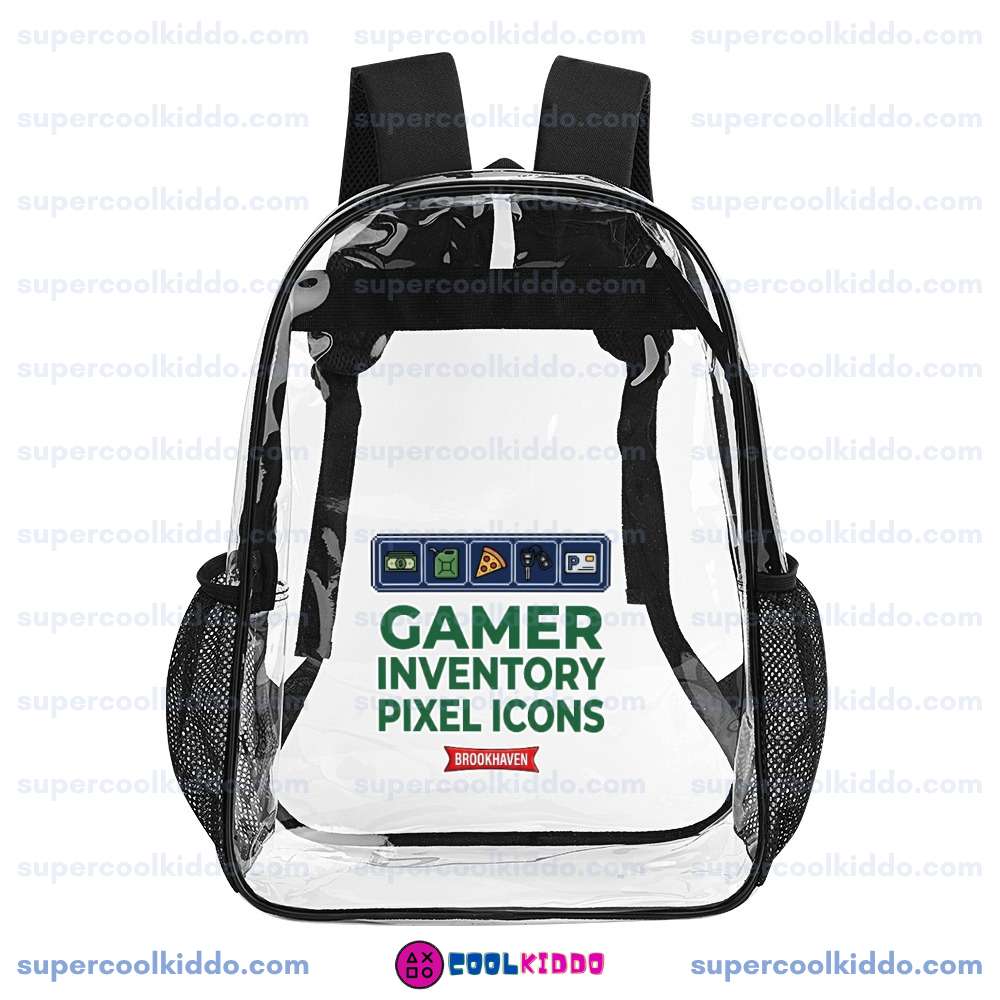Brookhaven Roblox Transparent Backpack, Waterproof Clear Vinyl School Bag with Gamer Inventory Hotbar, Heavy Duty Kids RP Gaming Daypack