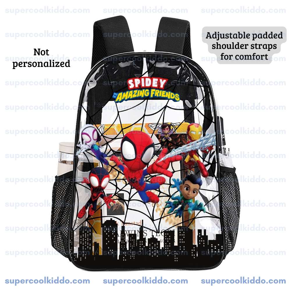 Clear Backpack for Kids. Spider Web Superhero Team Transparent School Bag, Durable PVC Heavy Duty Bookbag for Toddlers and Boys, Lightweight Daypack 17 Inch Cool Kiddo 12 Clear Backpack for Kids. Spider Web Superhero Team Transparent School Bag, Durable PVC Heavy Duty Bookbag for Toddlers and Boys, Lightweight Daypack 17 Inch