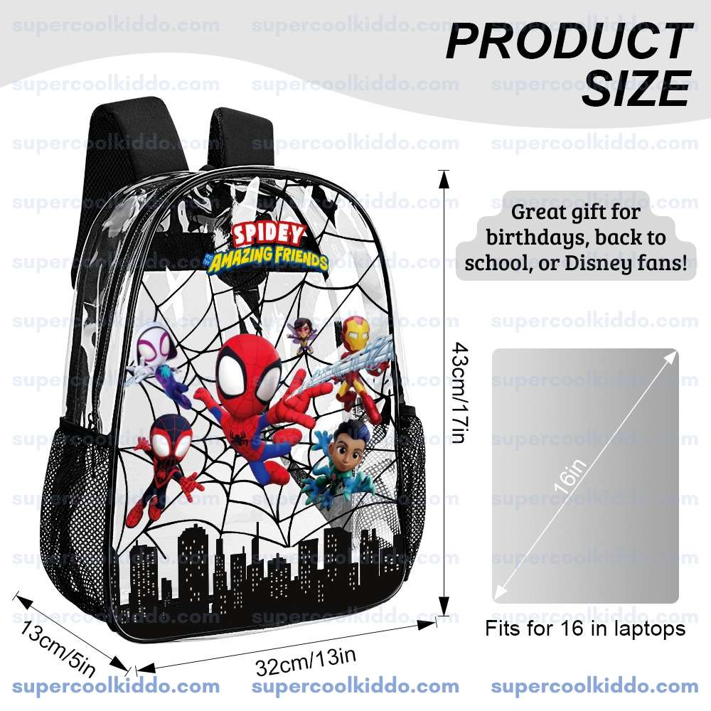 Clear Backpack for Kids. Spider Web Superhero Team Transparent School Bag, Durable PVC Heavy Duty Bookbag for Toddlers and Boys, Lightweight Daypack 17 Inch Cool Kiddo 14 Clear Backpack for Kids. Spider Web Superhero Team Transparent School Bag, Durable PVC Heavy Duty Bookbag for Toddlers and Boys, Lightweight Daypack 17 Inch