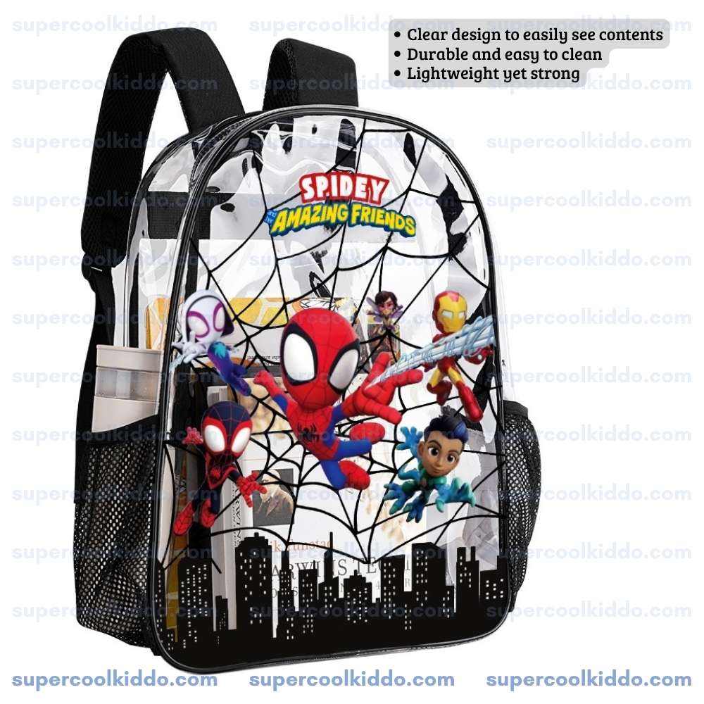 Clear Backpack for Kids. Spider Web Superhero Team Transparent School Bag, Durable PVC Heavy Duty Bookbag for Toddlers and Boys, Lightweight Daypack 17 Inch Cool Kiddo 18 Clear Backpack for Kids. Spider Web Superhero Team Transparent School Bag, Durable PVC Heavy Duty Bookbag for Toddlers and Boys, Lightweight Daypack 17 Inch