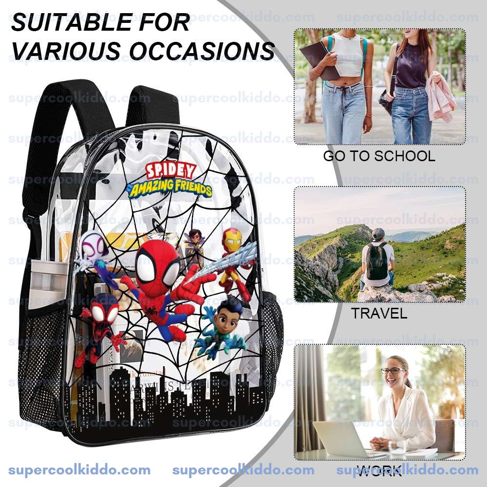 Clear Backpack for Kids. Spider Web Superhero Team Transparent School Bag, Durable PVC Heavy Duty Bookbag for Toddlers and Boys, Lightweight Daypack 17 Inch Cool Kiddo 16 Clear Backpack for Kids. Spider Web Superhero Team Transparent School Bag, Durable PVC Heavy Duty Bookbag for Toddlers and Boys, Lightweight Daypack 17 Inch
