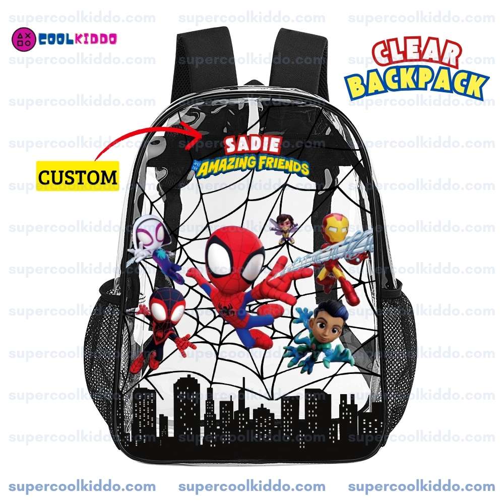 Clear Backpack for Kids. Spider Web Superhero Team Transparent School Bag, Durable PVC Heavy Duty Bookbag for Toddlers and Boys, Lightweight Daypack 17 Inch Cool Kiddo 10 Clear Backpack for Kids. Spider Web Superhero Team Transparent School Bag, Durable PVC Heavy Duty Bookbag for Toddlers and Boys, Lightweight Daypack 17 Inch