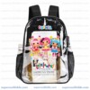 Custom Name Lalaloopsy Transparent Backpack, Waterproof Clear Vinyl School Bag with Cute Rag Dolls, Heavy Duty Kids Cute Daypack