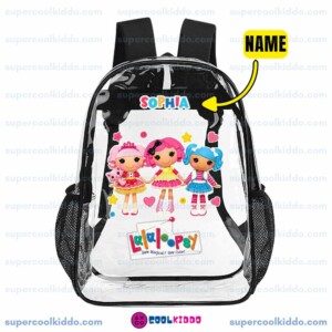 Custom Name Lalaloopsy Transparent Backpack, Waterproof Clear Vinyl School Bag with Cute Rag Dolls, Heavy Duty Kids Cute Daypack Cool Kiddo 10 Custom Name Lalaloopsy Transparent Backpack, Waterproof Clear Vinyl School Bag with Cute Rag Dolls, Heavy Duty Kids Cute Daypack