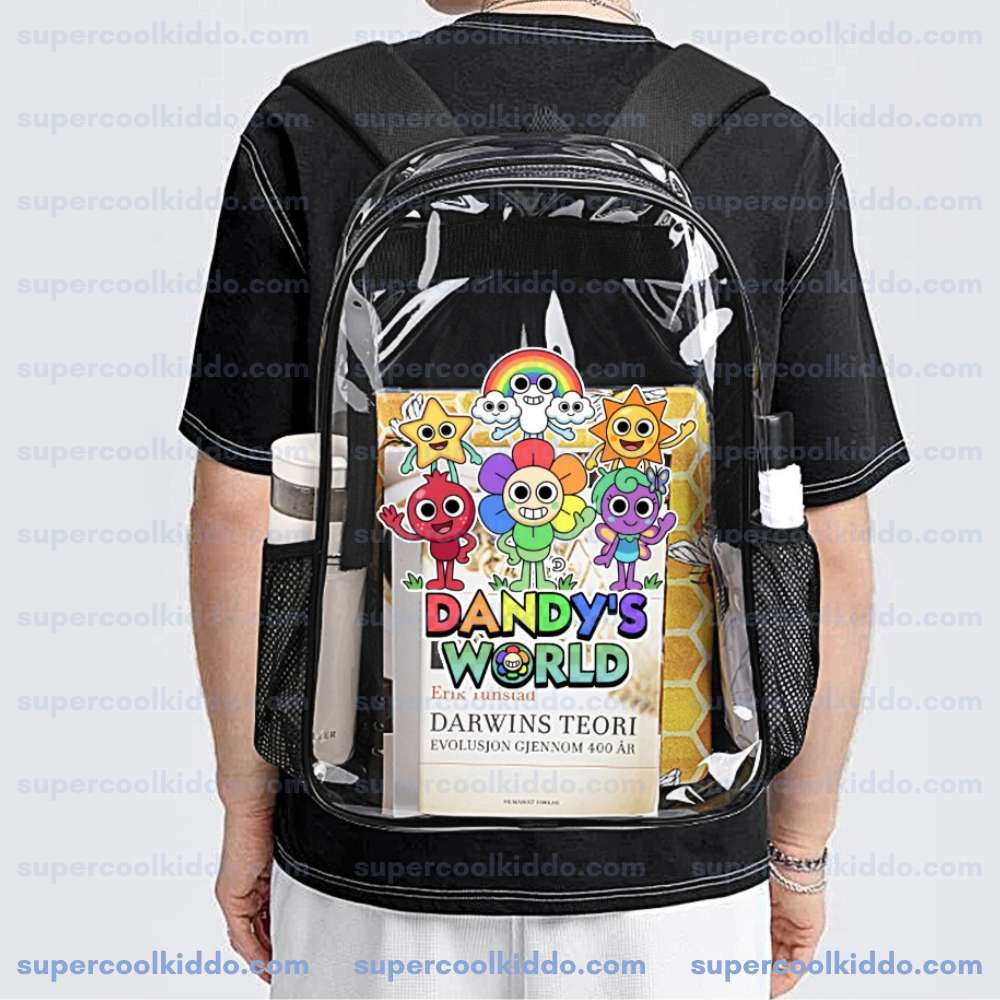 Personalized Dandys World Clear Backpack, Custom Name Roblox Toons Characters Transparent School Bag, Durable PVC Heavy Duty Bookbag for Kids