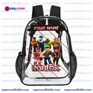 Custom Name Transparent Roblox Gaming Backpack, Waterproof Clear Vinyl School Bag with Roblox Toy Avatars, Heavy Duty Personalized Gamer Daypack Cool Kiddo 10 Custom Name Transparent Roblox Gaming Backpack, Waterproof Clear Vinyl School Bag with Roblox Toy Avatars, Heavy Duty Personalized Gamer Daypack