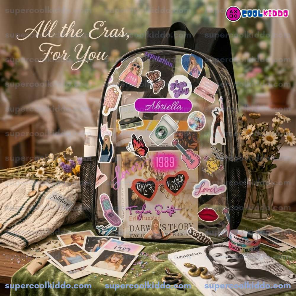 Custom Taylor Swift Clear Backpack, Personalized Swiftie Transparent School Bag, Eras Tour Concert Approved Vinyl Backpack, Fits 16 in Laptop.