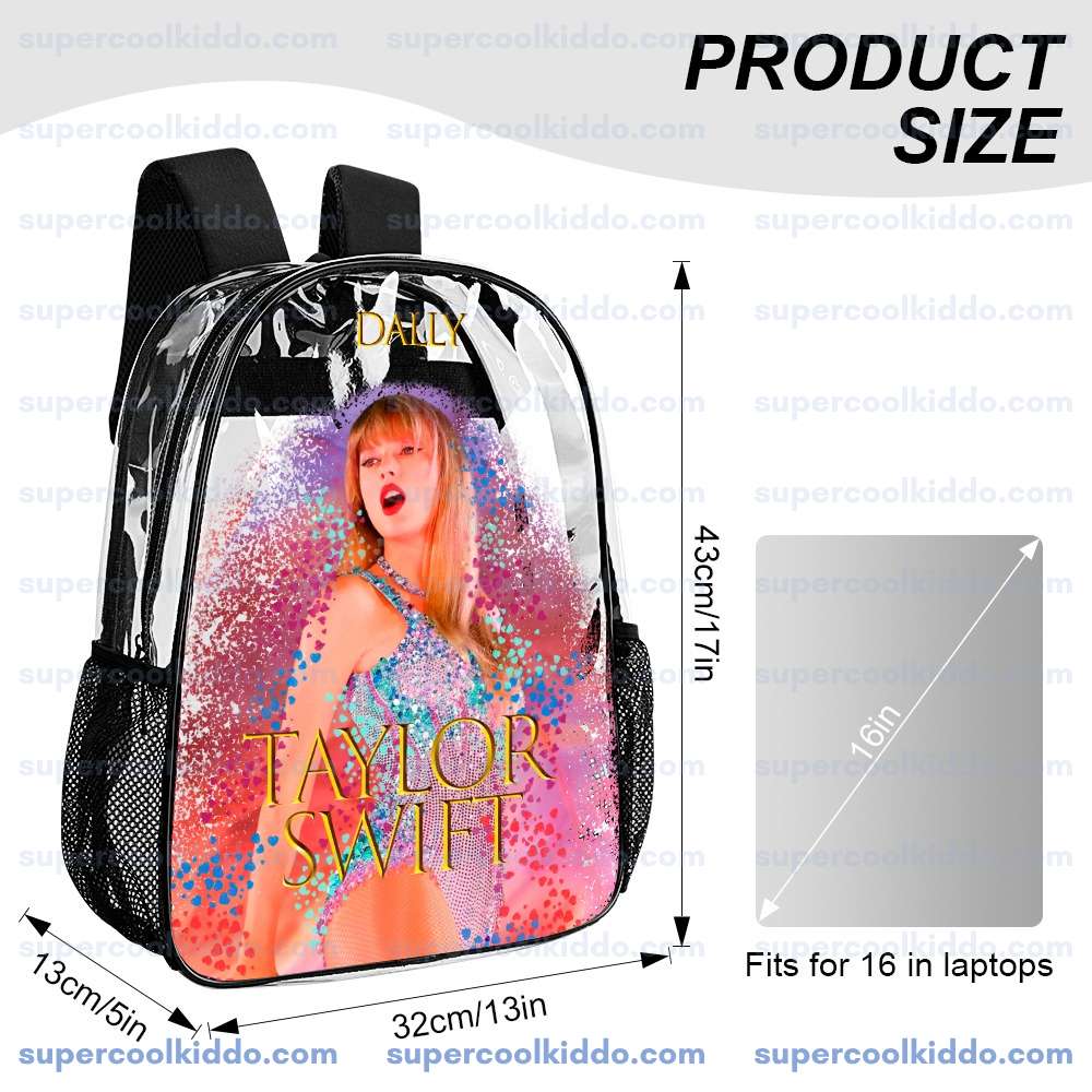 Custom Taylor Swift Clear Backpack. Personalized Name Transparent Bag for Swifties, Eras Tour Concert Approved Vinyl Backpack, Sparkly Bodysuit Glitter Design