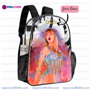 Custom Taylor Swift Clear Backpack. Personalized Name Transparent Bag for Swifties, Eras Tour Concert Approved Vinyl Backpack, Sparkly Bodysuit Glitter Design Cool Kiddo Custom Taylor Swift Clear Backpack. Personalized Name Transparent Bag for Swifties, Eras Tour Concert Approved Vinyl Backpack, Sparkly Bodysuit Glitter Design