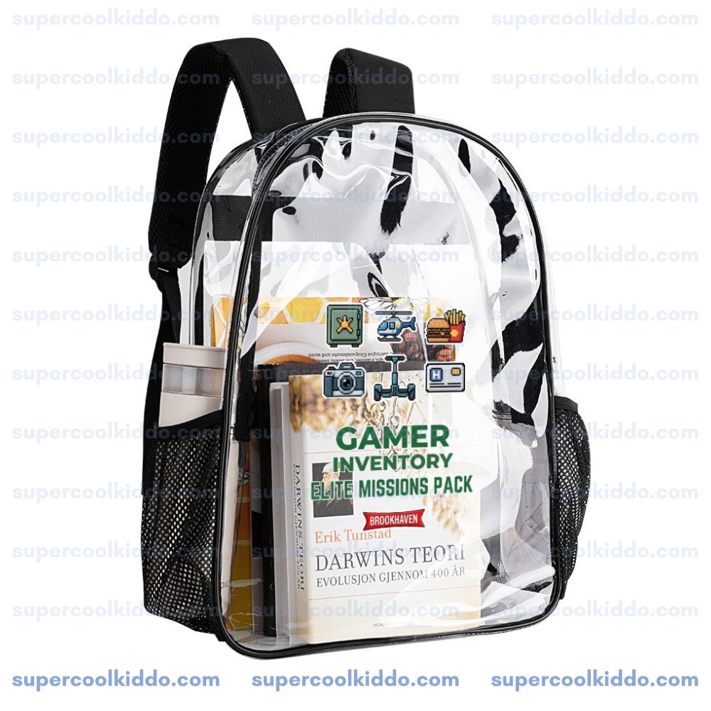 Roblox Brookhaven Clear Backpack, Gamer Inventory Elite Missions Pack Transparent School Bag, Durable PVC Heavy Duty Bookbag for Kids and Teens