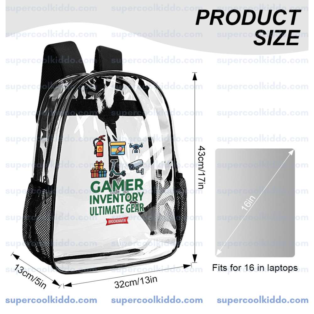 Roblox Brookhaven Clear Backpack, Gamer Inventory Ultimate Gear Transparent School Bag, Durable PVC Heavy Duty Bookbag for Kids and Teens