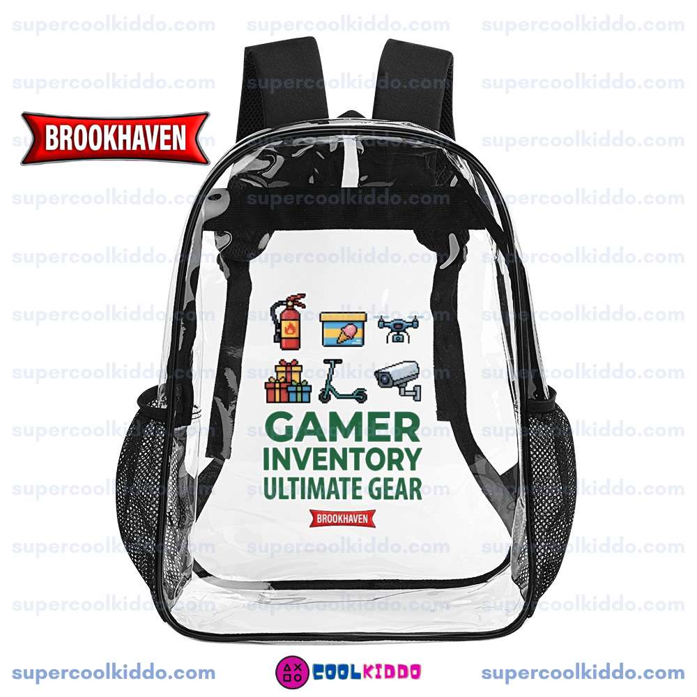 Roblox Brookhaven Clear Backpack, Gamer Inventory Ultimate Gear Transparent School Bag, Durable PVC Heavy Duty Bookbag for Kids and Teens