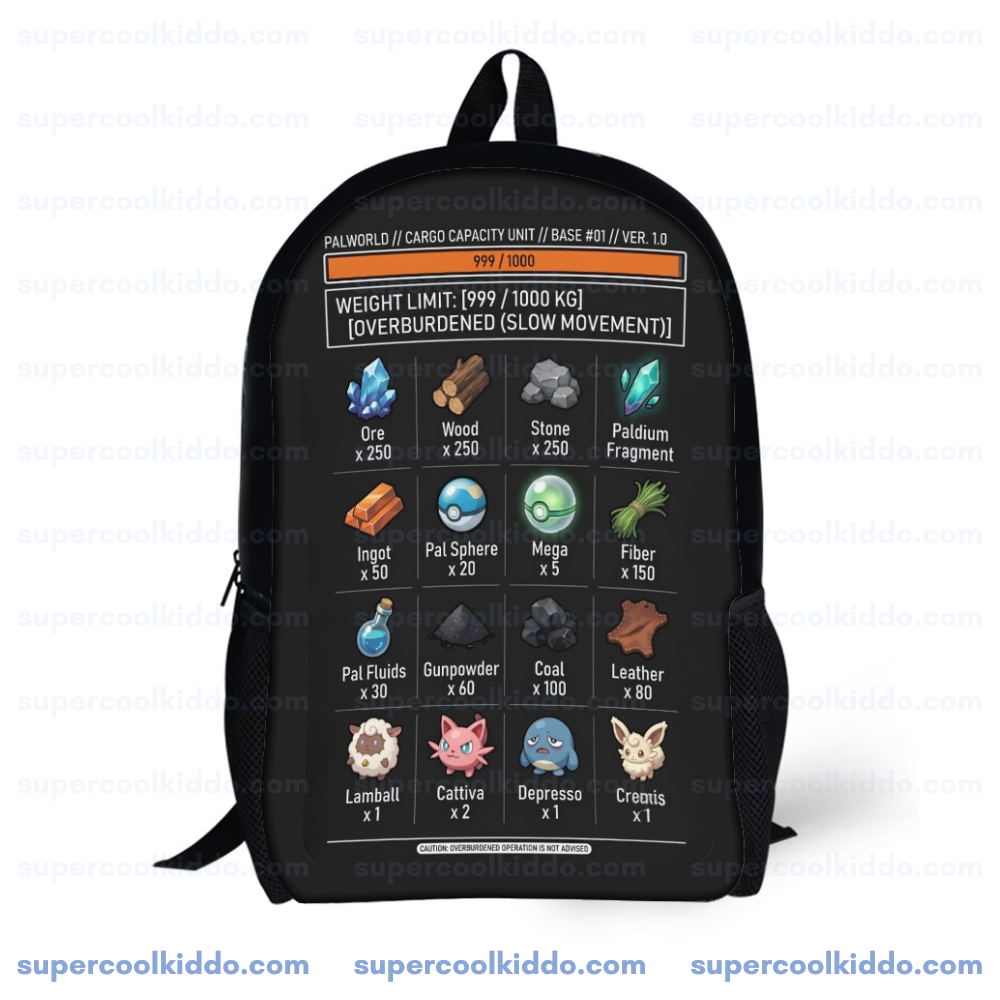 Palworld Inventory Gamer Backpack, Overburdened Theme School Daypack