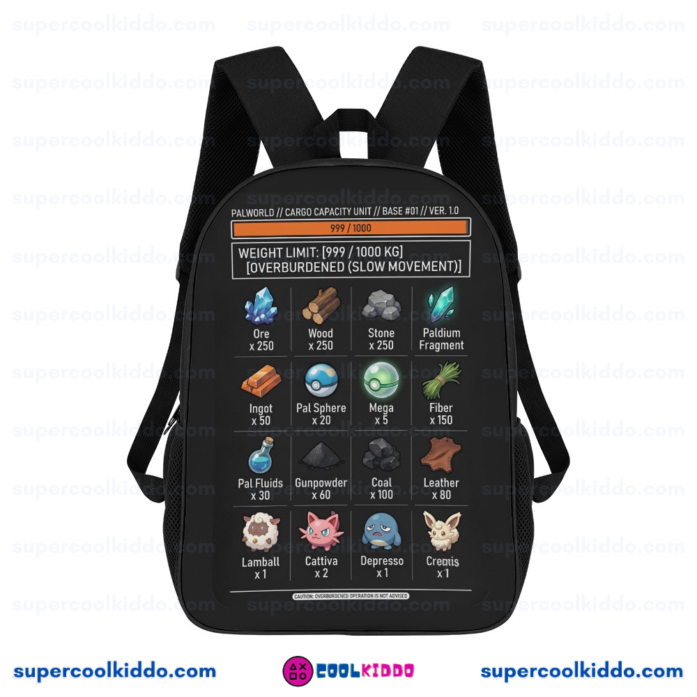 Palworld Inventory Gamer Backpack, Overburdened Theme School Daypack