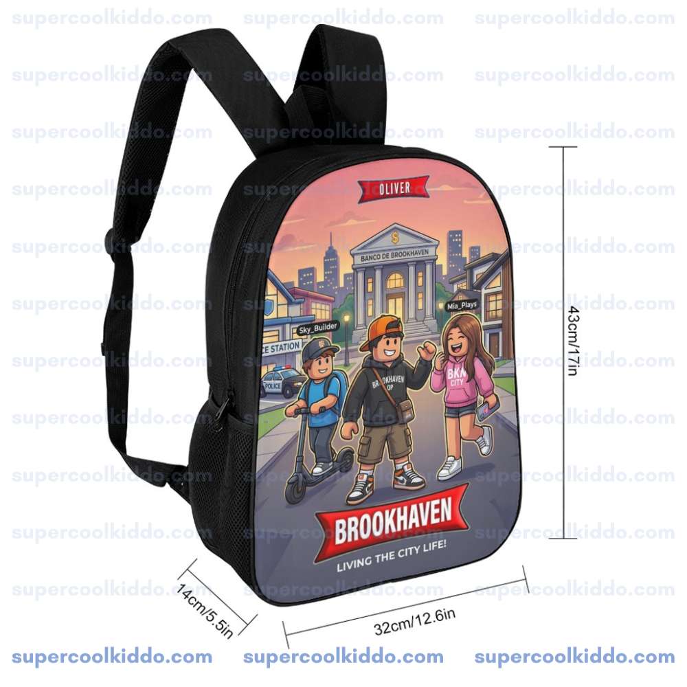 Personalized Brookhaven Backpack for Kids, Custom Name Gamer School Bag Inspired by Roblox, 17 Inch Heavy Duty Bookbag.