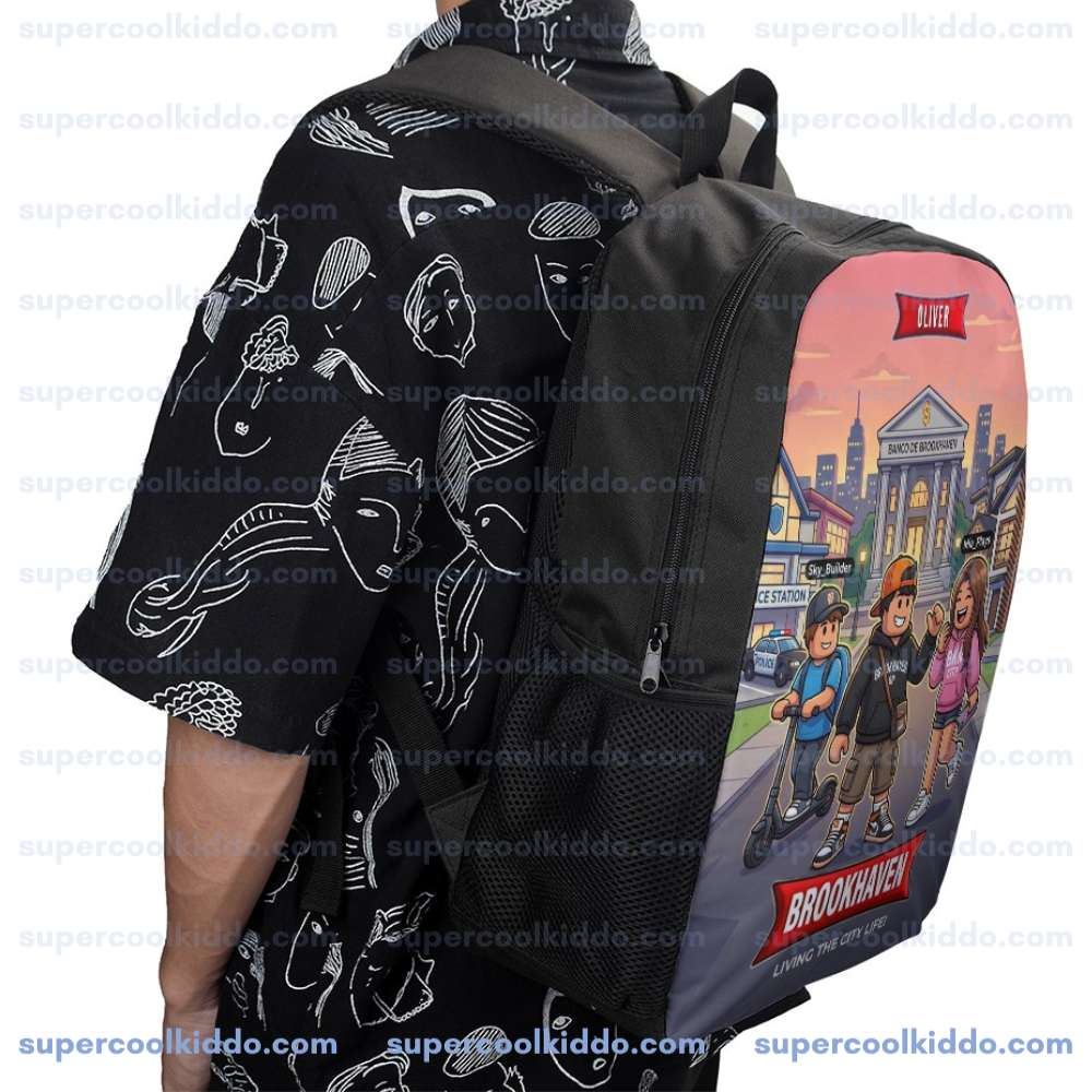Personalized Brookhaven Backpack for Kids, Custom Name Gamer School Bag Inspired by Roblox, 17 Inch Heavy Duty Bookbag.