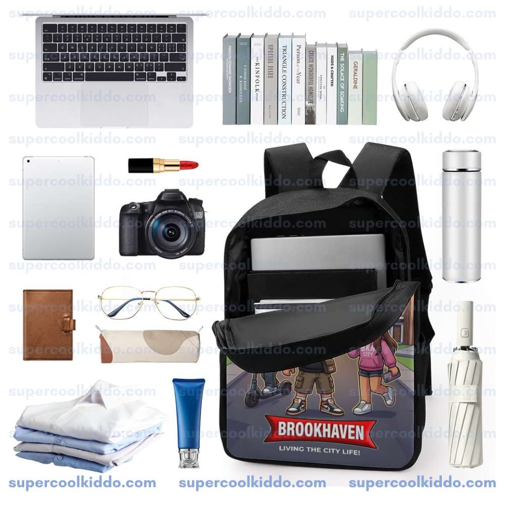 Personalized Brookhaven Backpack for Kids, Custom Name Gamer School Bag Inspired by Roblox, 17 Inch Heavy Duty Bookbag.
