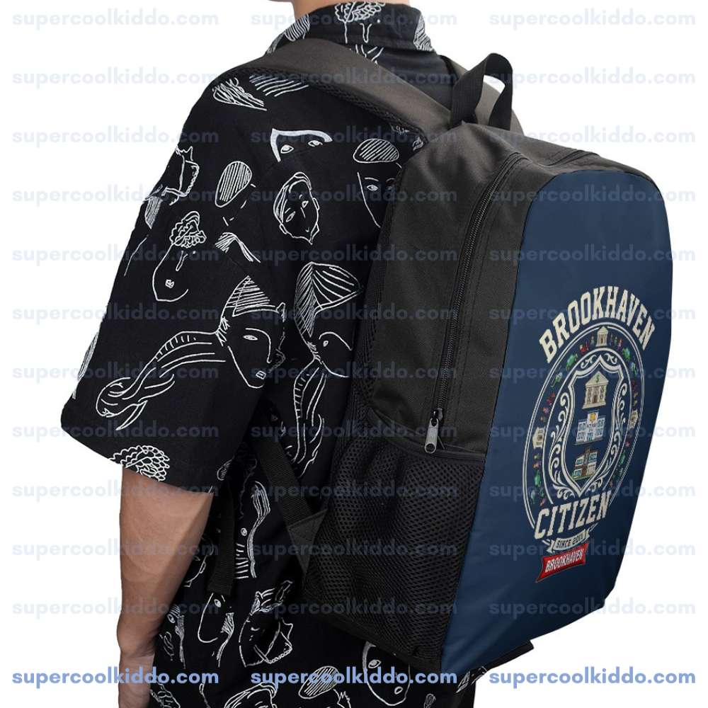 Gamer School Backpack, Brookhaven Citizen Vintage Crest Blue Bookbag, 17 Inch Heavy Duty Polyester Gaming Travel Pack