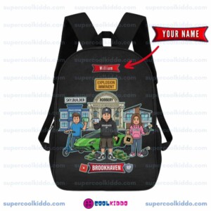 Personalized Brookhaven, Bank Robbery, Backpack, Custom Name Gamer School Bag with City Heist Graphic, 17 Inch Heavy Duty Gaming Bookbag