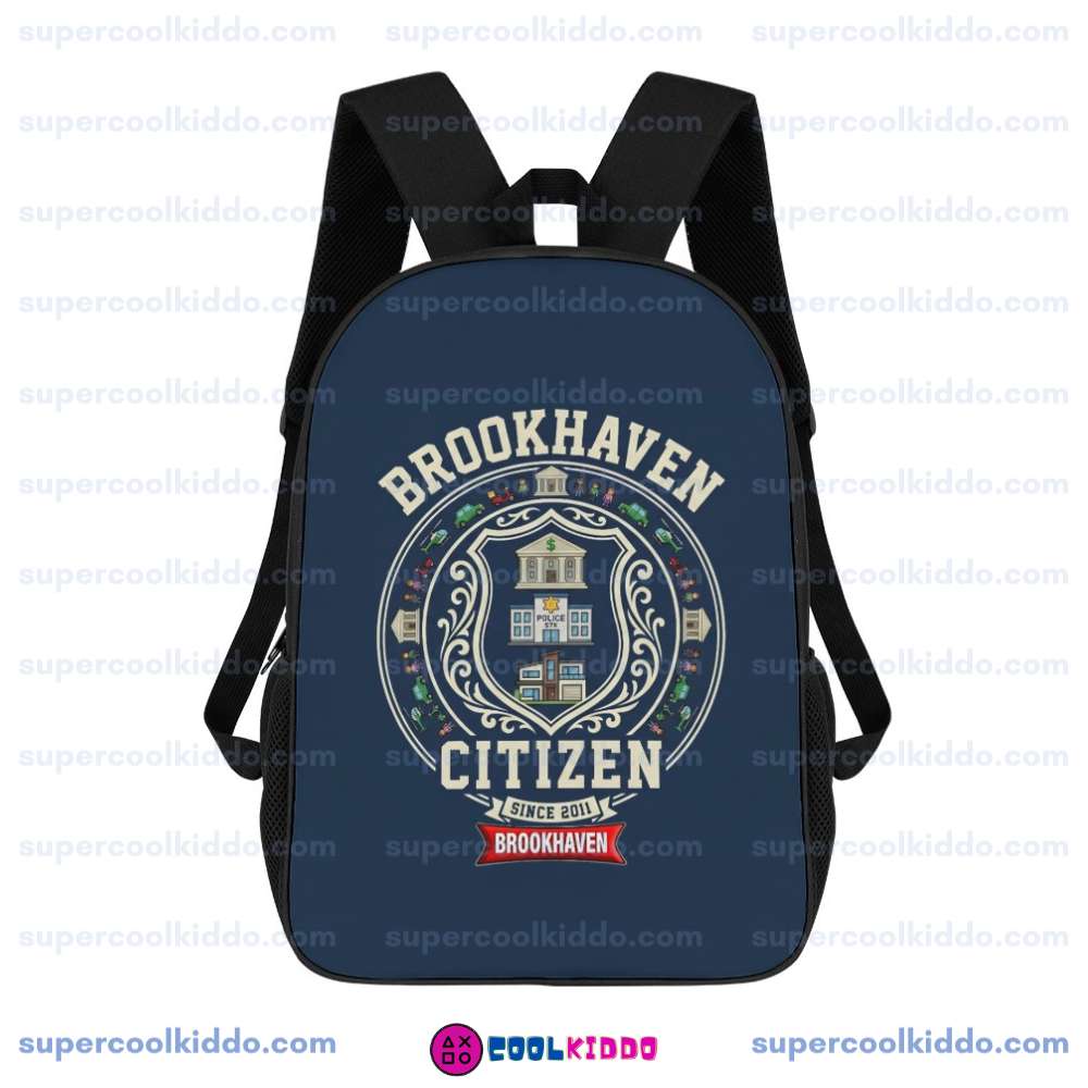 Gamer School Backpack, Brookhaven Citizen Vintage Crest Blue Bookbag, 17 Inch Heavy Duty Polyester Gaming Travel Pack