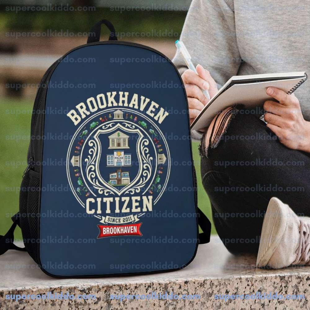 Gamer School Backpack, Brookhaven Citizen Vintage Crest Blue Bookbag, 17 Inch Heavy Duty Polyester Gaming Travel Pack
