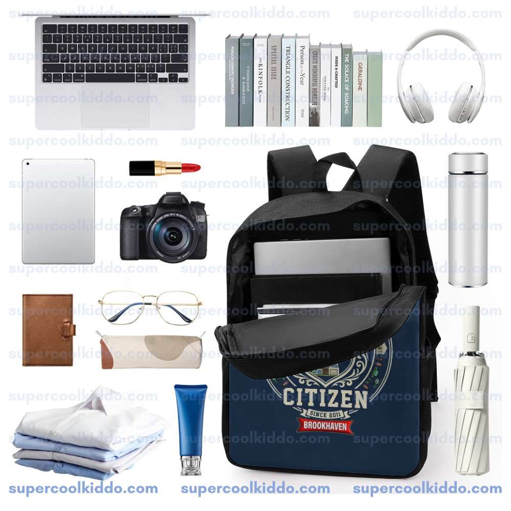 Gamer School Backpack, Brookhaven Citizen Vintage Crest Blue Bookbag, 17 Inch Heavy Duty Polyester Gaming Travel Pack