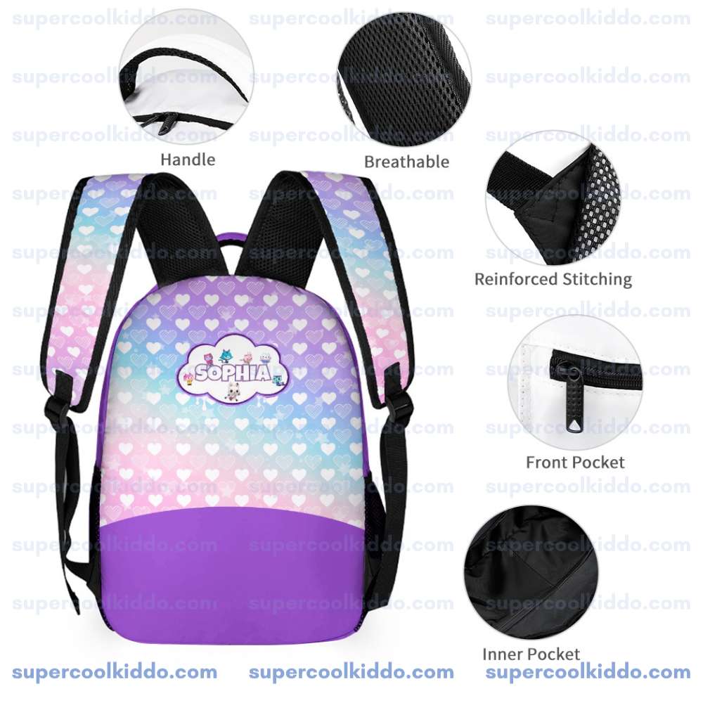 Personalized Gabbys Dollhouse 3 Piece Backpack Set. Ergonomic Kids School Bag, Insulated Lunch Box and Pencil Case Bundle
