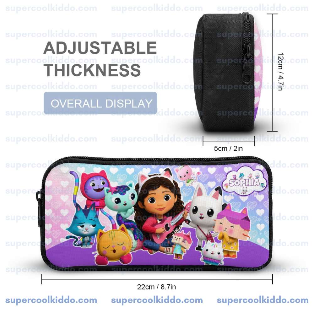 Personalized Gabbys Dollhouse 3 Piece Backpack Set. Ergonomic Kids School Bag, Insulated Lunch Box and Pencil Case Bundle