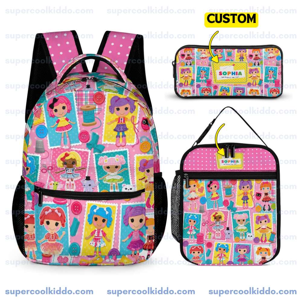 Personalized Lalaloopsy 3-Piece Backpack Set – Ergonomic Kids School Bag, Insulated Lunch Box & Pencil Case Bundle