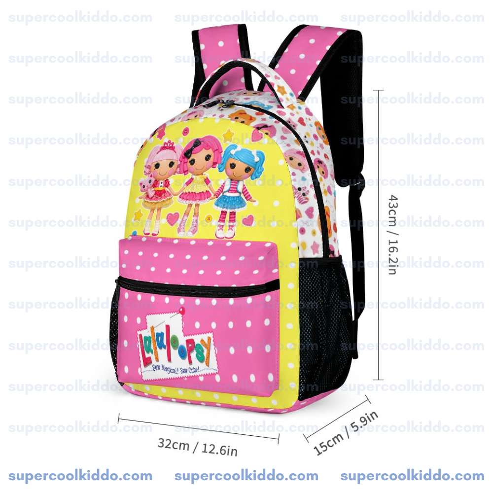 Personalized Lalaloopsy 3-Piece Backpack Set – Custom Name Polka Dot School Bag, Lunch Box & Pencil Case