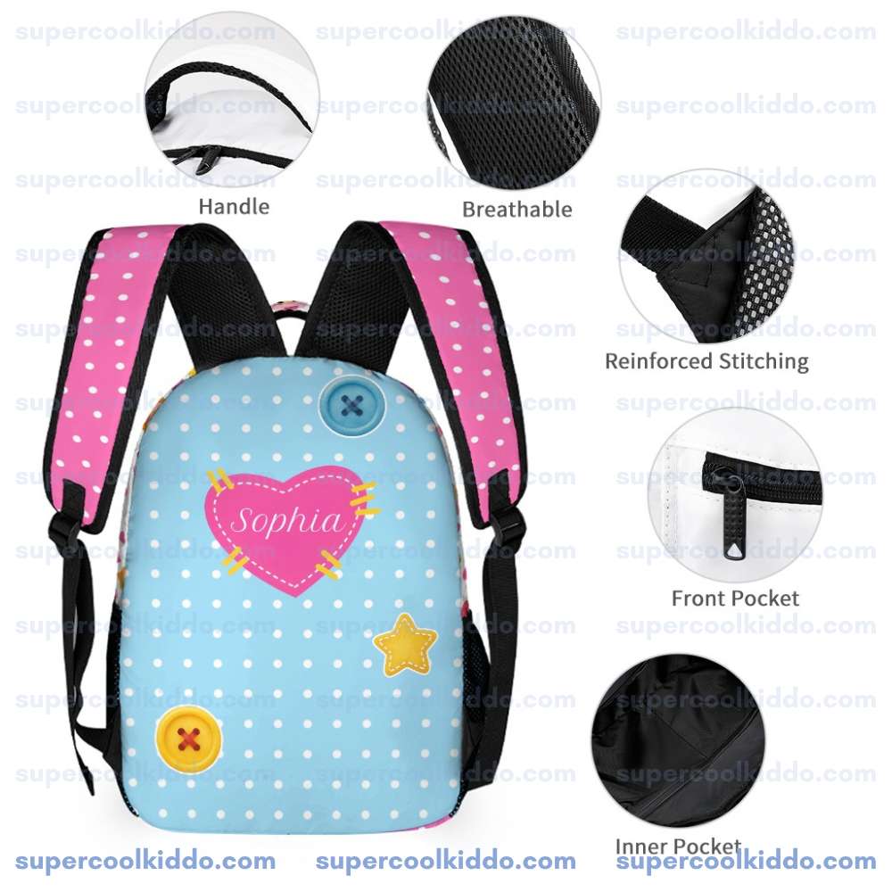 Personalized Lalaloopsy 3-Piece Backpack Set – Custom Name Polka Dot School Bag, Lunch Box & Pencil Case