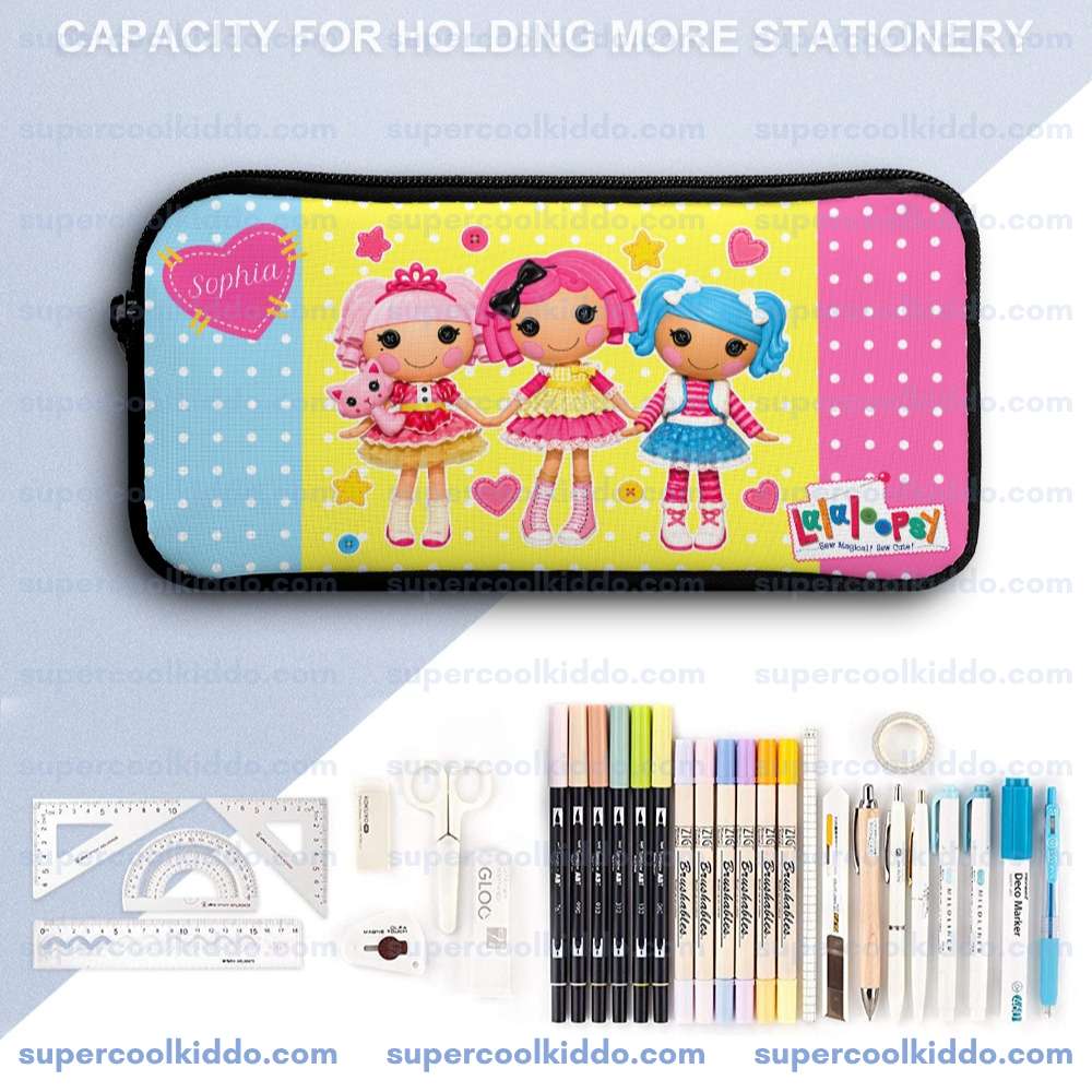Personalized Lalaloopsy 3-Piece Backpack Set – Custom Name Polka Dot School Bag, Lunch Box & Pencil Case