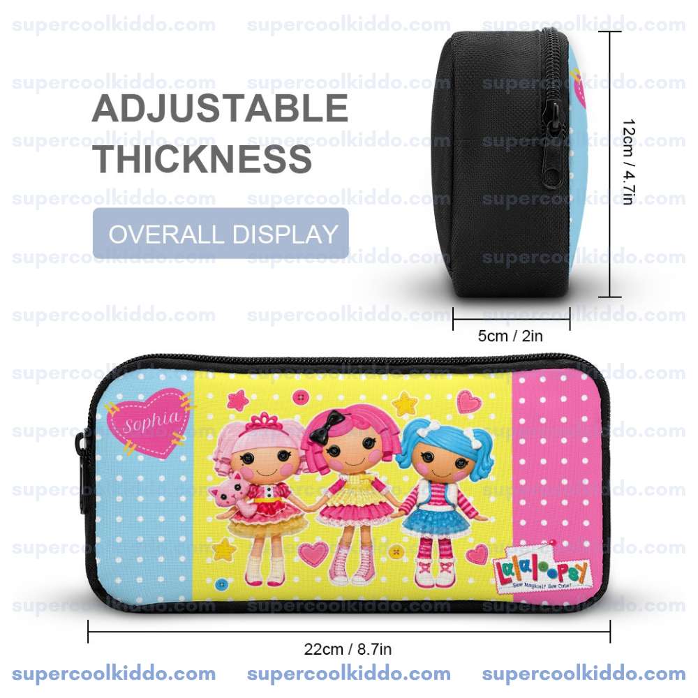 Personalized Lalaloopsy 3-Piece Backpack Set – Custom Name Polka Dot School Bag, Lunch Box & Pencil Case