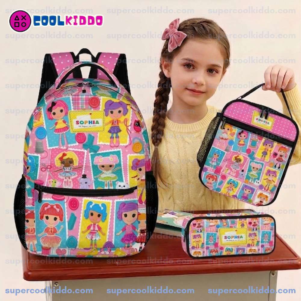 Personalized Lalaloopsy 3-Piece Backpack Set – Ergonomic Kids School Bag, Insulated Lunch Box & Pencil Case Bundle