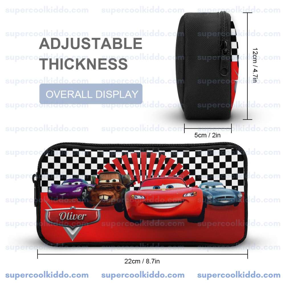 Personalized Lightning McQueen Disney Cars 3 Piece Backpack Set. Ergonomic Kids School Bag, Insulated Lunch Box & Pencil Case Bundle