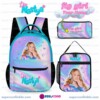 Personalized Like Nastya Pastel Iridescent 3 Piece Backpack Set, Ergonomic Kids School Bag, Insulated Lunch Box and Pencil Case Bundle