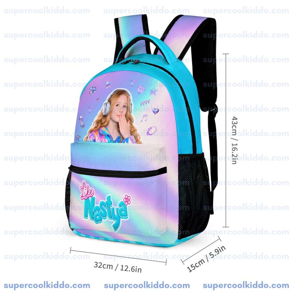 Personalized Like Nastya Pastel Iridescent 3 Piece Backpack Set, Ergonomic Kids School Bag, Insulated Lunch Box and Pencil Case Bundle