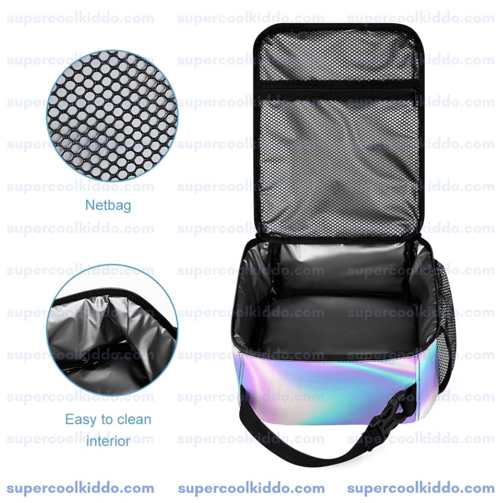 Personalized Like Nastya Pastel Iridescent 3 Piece Backpack Set, Ergonomic Kids School Bag, Insulated Lunch Box and Pencil Case Bundle