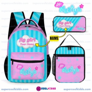 Personalized Like Nastya Pink and Turquoise Stripes 3 Piece Backpack Set, Ergonomic Kids School Bag, Insulated Lunch Box and Pencil Case Bundle Cool Kiddo 10 Personalized Like Nastya Pink and Turquoise Stripes 3 Piece Backpack Set, Ergonomic Kids School Bag, Insulated Lunch Box and Pencil Case Bundle