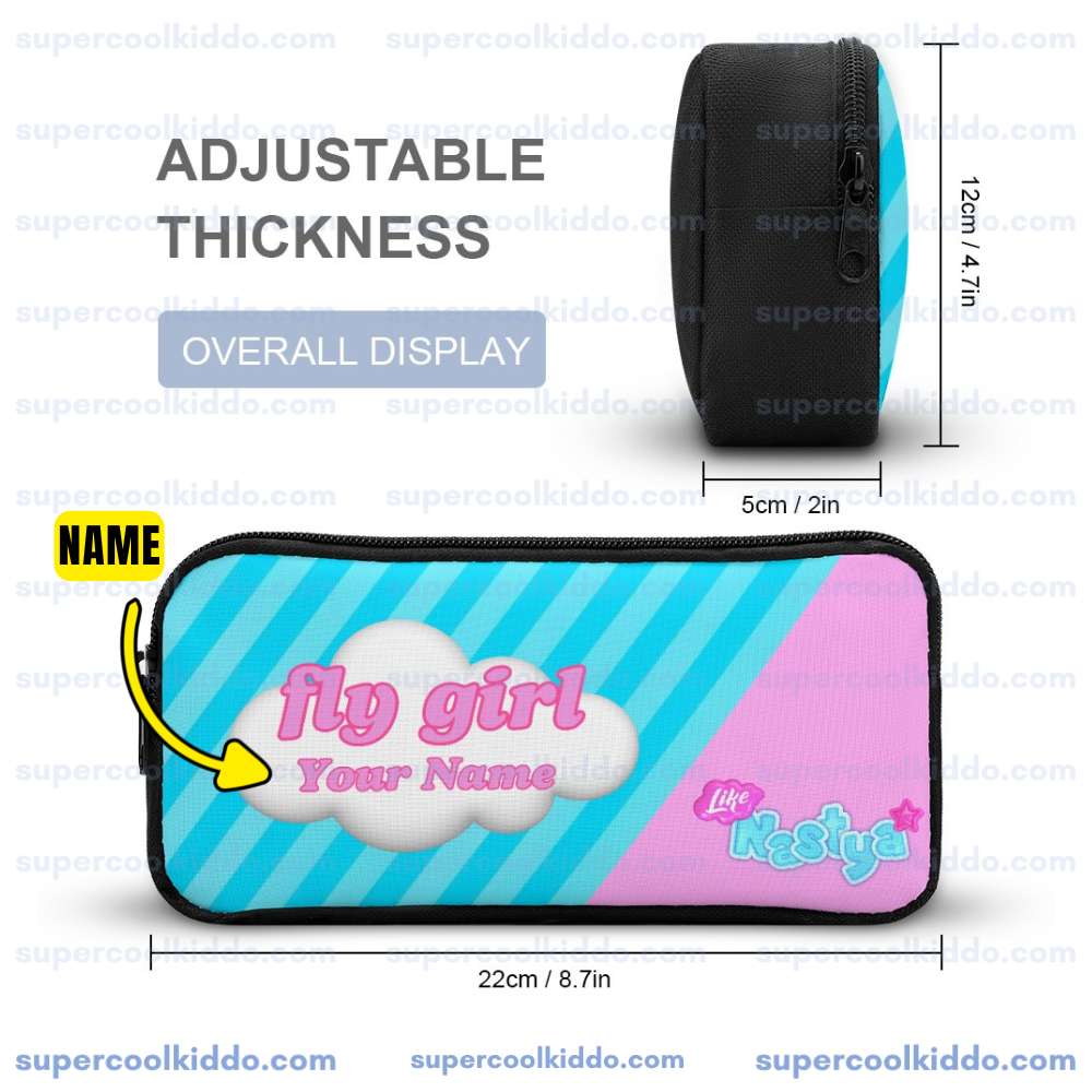 Personalized Like Nastya Pink and Turquoise Stripes 3 Piece Backpack Set, Ergonomic Kids School Bag, Insulated Lunch Box and Pencil Case Bundle