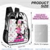 Personalized Minnie Mouse Clear Backpack, Custom Name Pink Bows Polka Dot Transparent School Bag, Durable PVC Heavy Duty Bookbag for Girls