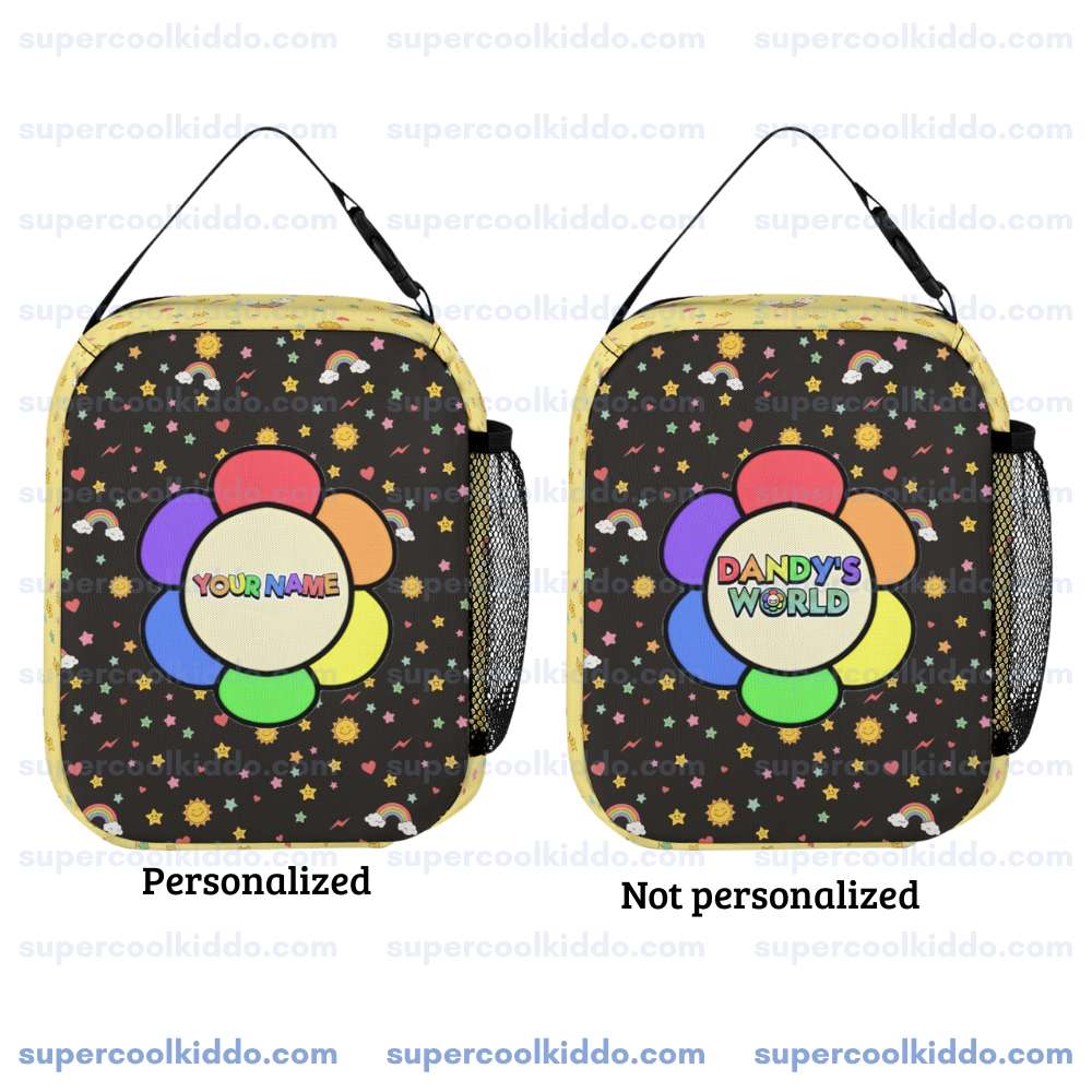 Personalized Pastel Yellow Dandys World Roblox Toons 3 Piece Backpack Set, Ergonomic Kids School Bag, Insulated Lunch Box and Pencil Case Bundle