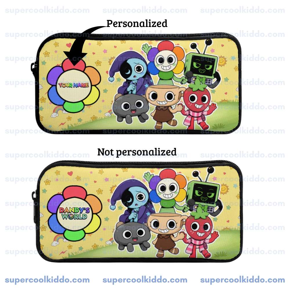 Personalized Pastel Yellow Dandys World Roblox Toons 3 Piece Backpack Set, Ergonomic Kids School Bag, Insulated Lunch Box and Pencil Case Bundle