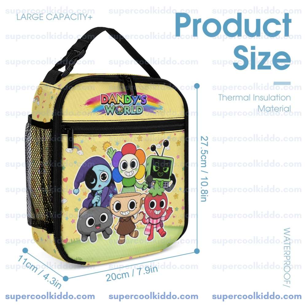 Personalized Pastel Yellow Dandys World Roblox Toons 3 Piece Backpack Set, Ergonomic Kids School Bag, Insulated Lunch Box and Pencil Case Bundle