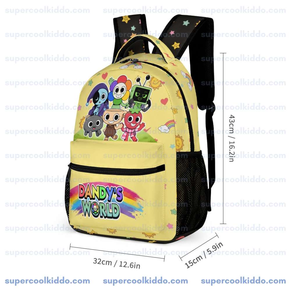 Personalized Pastel Yellow Dandys World Roblox Toons 3 Piece Backpack Set, Ergonomic Kids School Bag, Insulated Lunch Box and Pencil Case Bundle