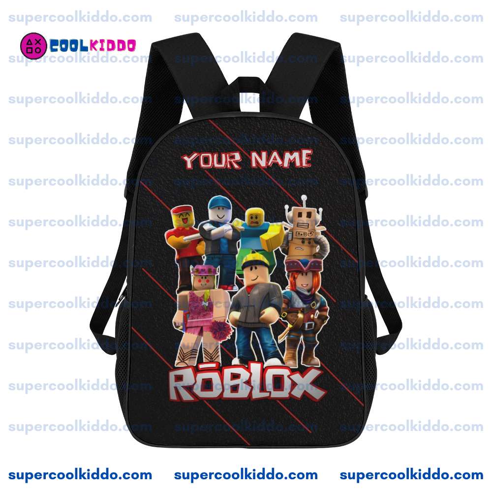 Personalized Roblox Backpack for Boys and Girls - Custom Name Black Gamer School Bag with Roblox Characters, 17-Inch Heavy Duty Bookbag
