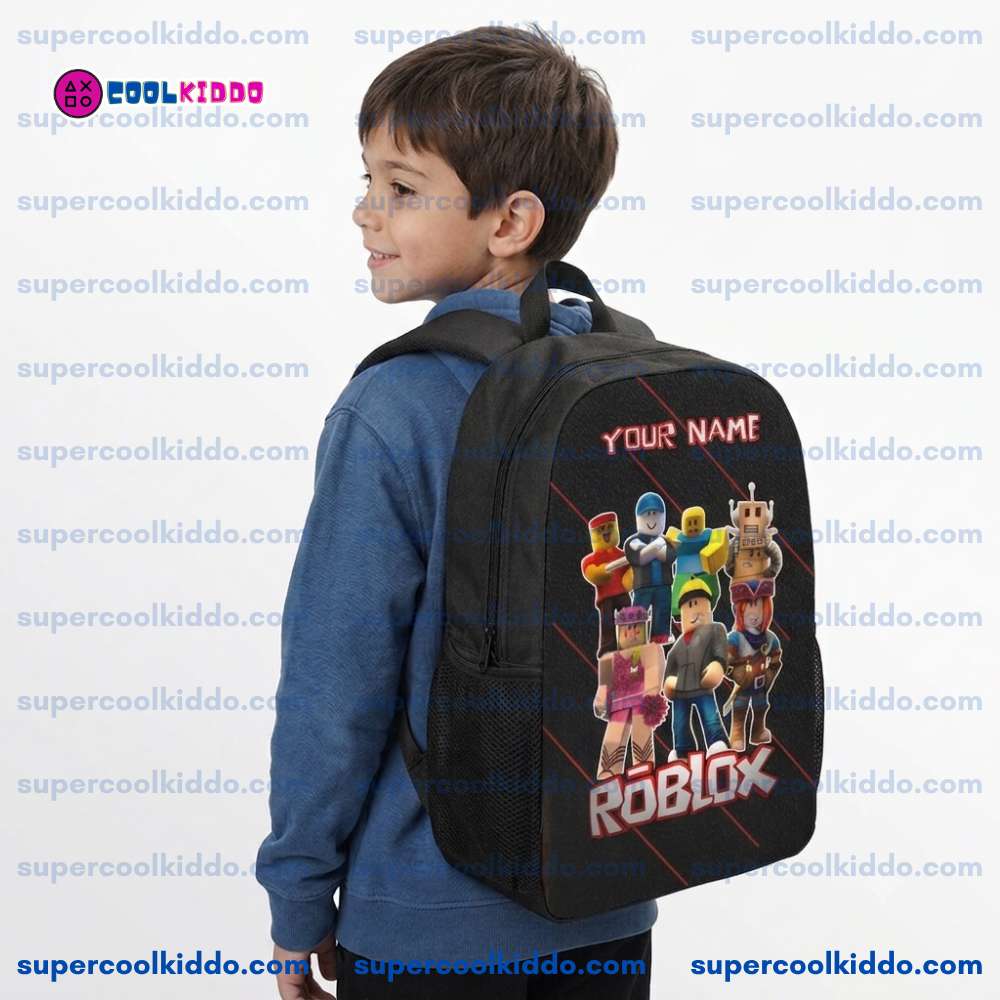 Personalized Roblox Backpack for Boys and Girls - Custom Name Black Gamer School Bag with Roblox Characters, 17-Inch Heavy Duty Bookbag