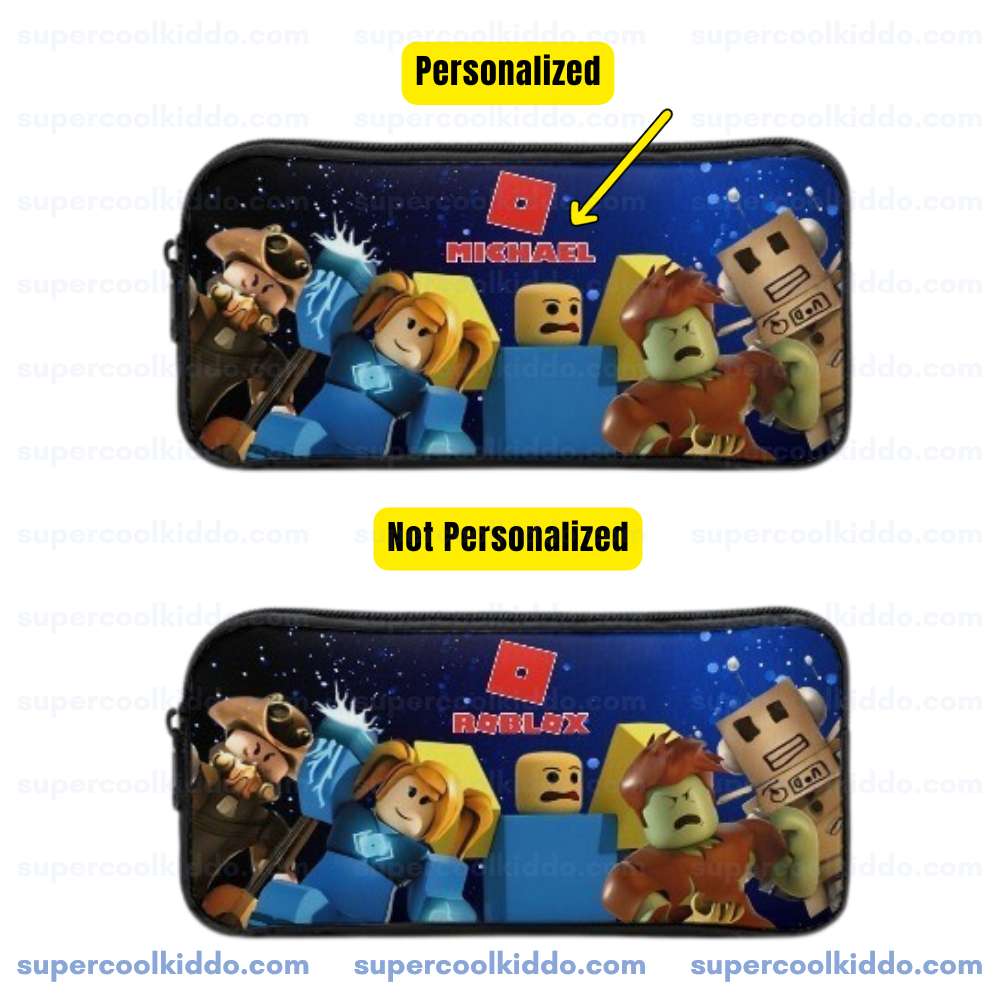 Personalized Roblox Galaxy Blue 3 Piece Backpack Set, Ergonomic Kids School Bag, Insulated Lunch Box and Pencil Case Bundle