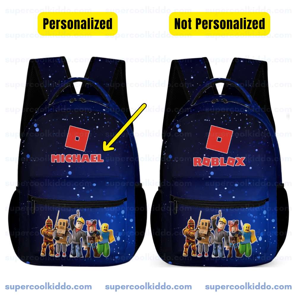 Personalized Roblox Galaxy Blue 3 Piece Backpack Set, Ergonomic Kids School Bag, Insulated Lunch Box and Pencil Case Bundle