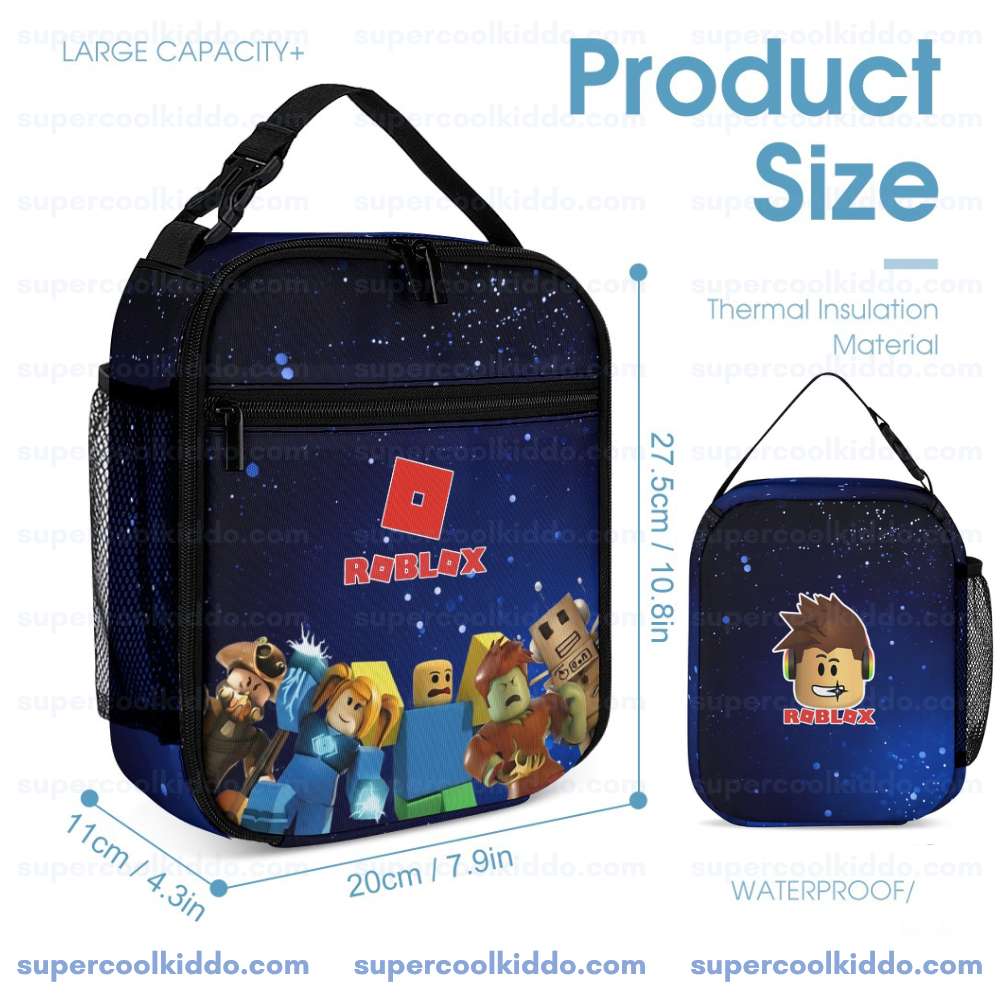 Personalized Roblox Galaxy Blue 3 Piece Backpack Set, Ergonomic Kids School Bag, Insulated Lunch Box and Pencil Case Bundle